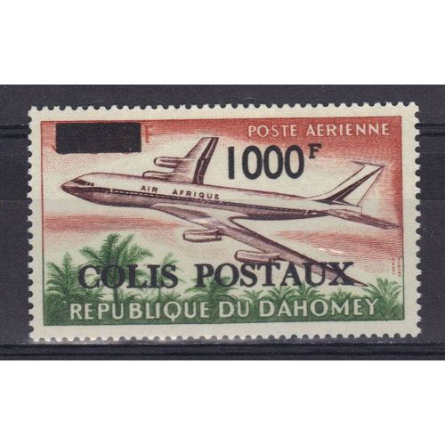 Dahomey 1967 : Avion D'"Air Afrique" : Douglas Dc-8 En Vol - Timbre Brun-Orange, Vert Et Violet-Brun Neuf * Surchargé " 1000 F. Colis Postaux" Cote 28 