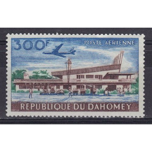 Dahomey 1963 Poste Aerienne : Avion D'"Air Afrique" : Aéroport De Cotonou - Timbre 300 F. Bleu, Vert Et Violet-Brun Neuf * Cote 6 