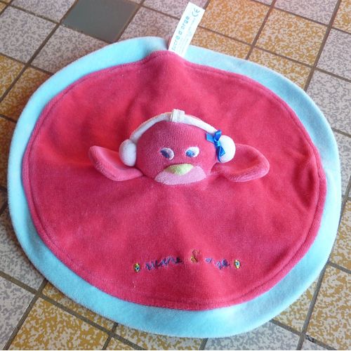 Doudou Plat Rond Rose Fushia Oiseau Poussin Sucre D'orge