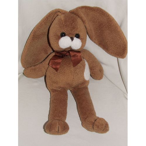Lapin Reves De Peluches Doudou Marron Blanc De 40 Cm + Oreilles De 24 Cm
