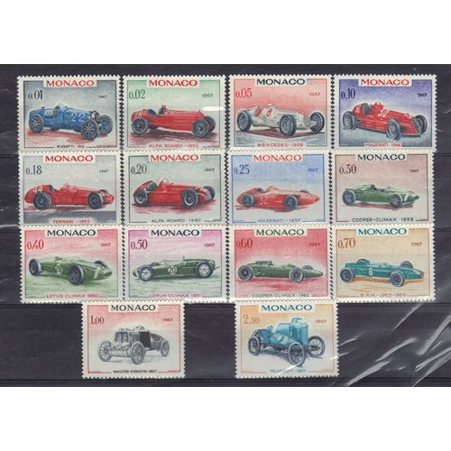 Monaco 1967 : 25è Grand Prix Automobile De Monaco : Voitures De Vainqueurs - Série Entière De 14 Timbres Neufs * Cote 16,40 