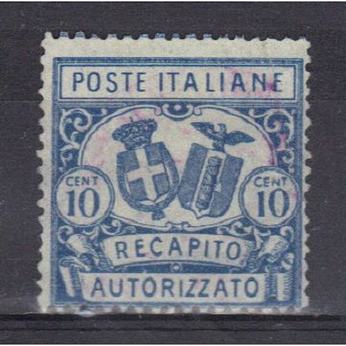 Italie 1928 : Armoiries - Timbre 10 C. Bleu Oblitéré