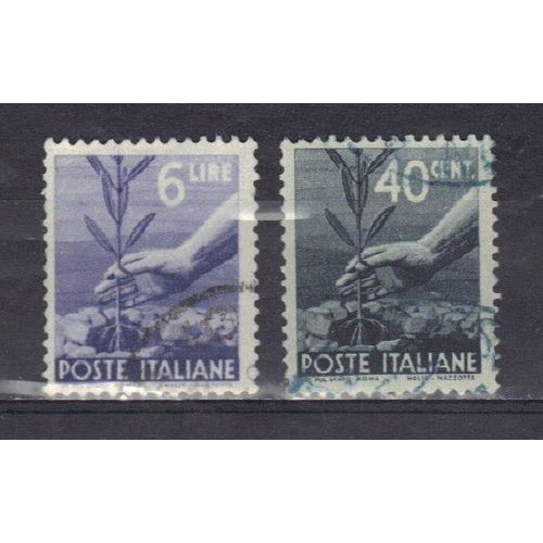 Italie 1945 : Arbre : Plantation D'un Olivier - Série De 2 Timbres Oblitérés