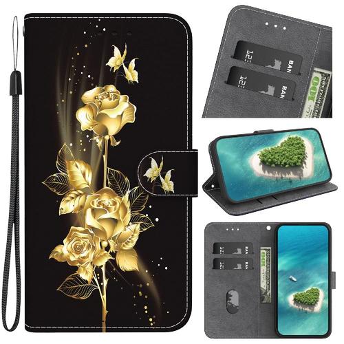 Étui Pour Samsung Galaxy A13 5g Portefeuille Fermeture Magnétique Cuir Pu Fentes Pour Cartes Fleur Papillon Peinte - C4