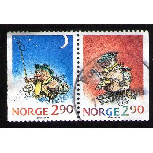 Norvege Oblitération Ronde Lot 2 Timbres Used Stamps Personnages Bande Desinnée