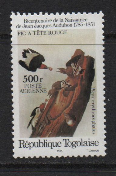 République Togolaise, Timbre-Poste Aérienne Y & T N° 560, 1985 - Bicentenaire De La Naissance De Jean Jacques Audubon, Picus Erythrocephalus