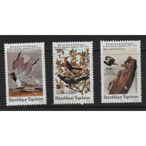 République Togolaise, Timbres-Poste Aérienne Y & T N° 558 À 560, 1985 - Bicentenaire De La Naissance De Jean Jacques Audubon, Oiseaux