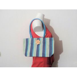 Sac à Main à Rayures Multicolore avec ses Anses Bleu- Neuf