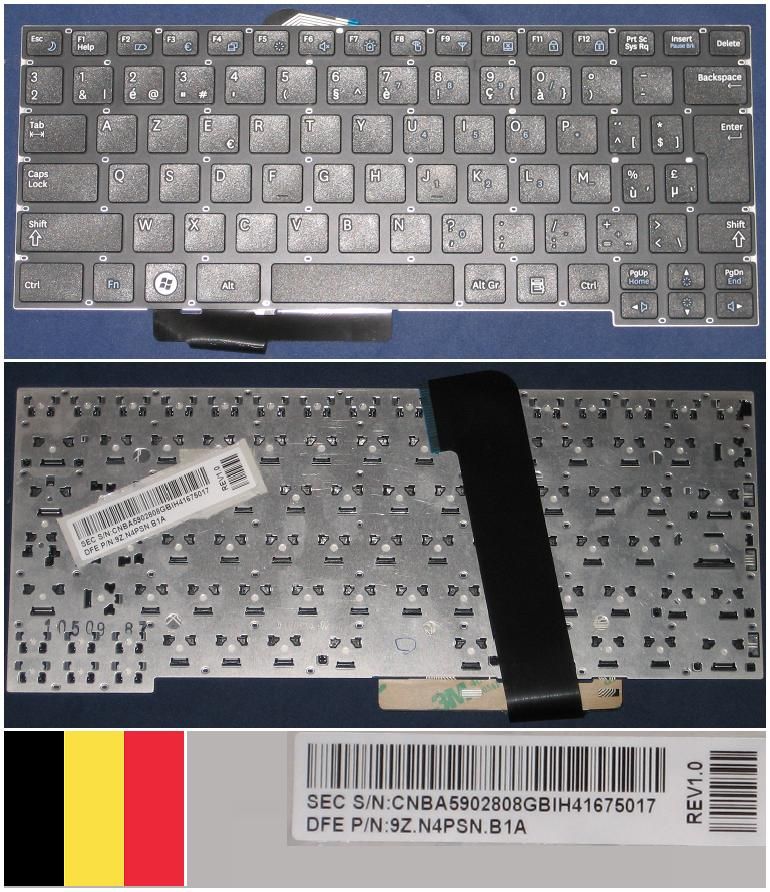 Clavier Azerty Belge / Belgian Pour SAMSUNG X128 Series, Noir / Black, Model: NSK-M6BSN 1A, P/N: 9Z.N4PSN.B1A