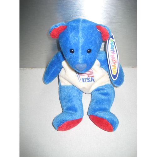 Peluche Doudou Ours Bleu Blanc Usa Mary Meyer 21 Cm