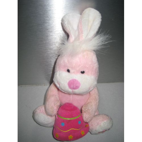 Peluche Lapin Rose Et Son Oeuf Cloche Gipsy 24 Cm