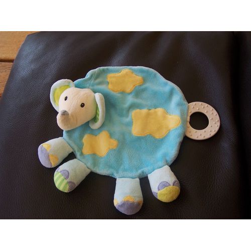 Doudou Plat Elephant Bleu Turquoise Baby Sun Anneau Dentition