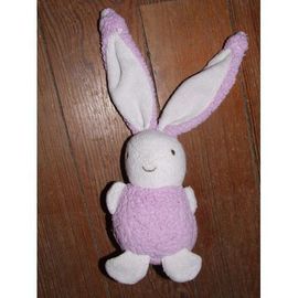 Lapin Doudou Ajena Boule Mauve Violet Blanc  Peluche De 25 Cm Grandes Oreilles Comprises