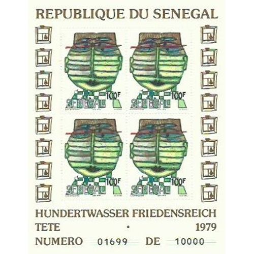 Bloc De 4 Timbres Hundertwasser Senegal 100f Numéroté