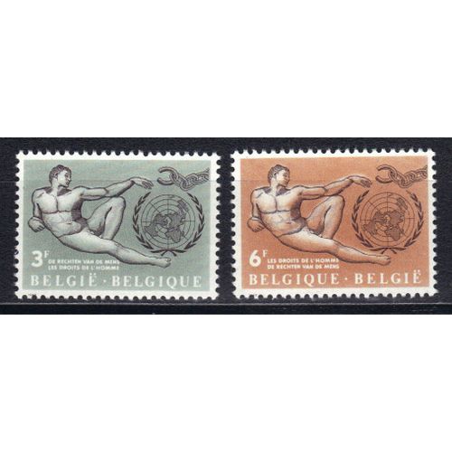 Belgique 1962 : Droits De L'homme : Fragment De "La Création D'adam" Par Michel-Ange (Chapelle Sixtine Au Vatican) - Série Entière De 2 Timbres Neufs **