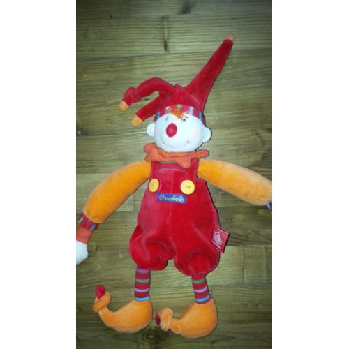 Doudou  Peluche Clown Bouffon Lutin Dragobert Mmoulin Roty Rouge Orange Rose Bleu Vert Multicolore   42 Cm De La Pointe Du Bonnet Aux Pieds.