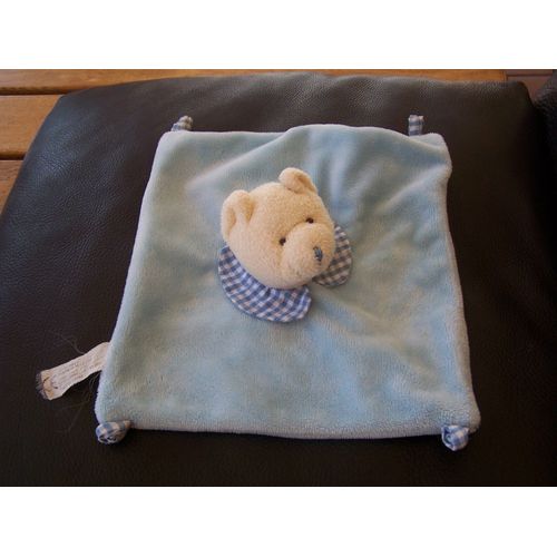 Doudou Plat Ours Bleu Et Blanc Fantasy Toys Vichy