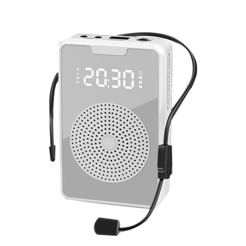 Haut-Parleur De Microphone Bluetooth Avec Amplificateur De Mégaphone Vocal Sans Avec Casque De Microphone, Pour Guide Touristique-Blanc