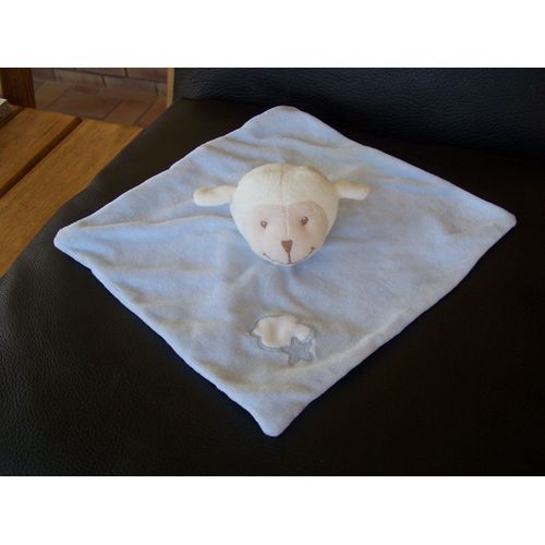 Doudou Plat Mouton Blanc Bleu Bout'chou Nuage Et Etoile