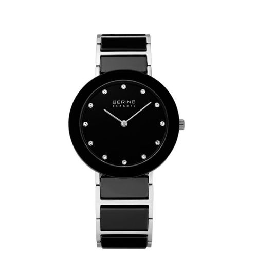 Montre Pour Femme Cadran Rond Acier Céramique Noire 12 Cristaux Bering