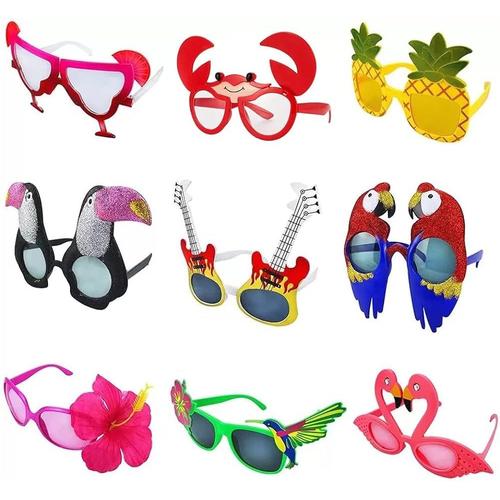 Lunette Fantaisie, 9 Paires Nouveaux Lunettes De Soleil, Lunettes Fun Pour Photobooth Anniversaire Deguisement, Droles Hawai Ti Lunettes De Fête Pour Tropical Faveurs Fournitures Décoration