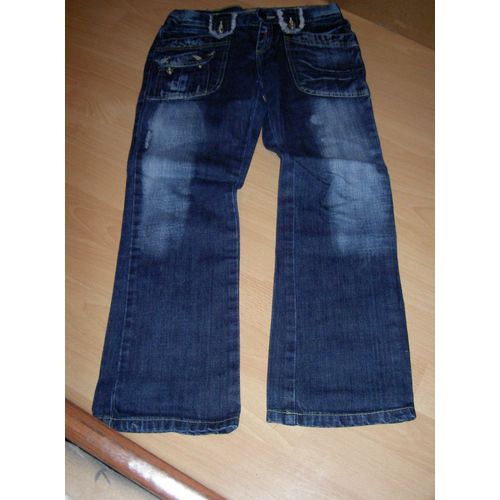 Pantalon Type Jean Bleu Marine Avec Parties Rapées Plus Claires Et Fausse Déchirure Jeune Et Jolie Taille 10 Ans