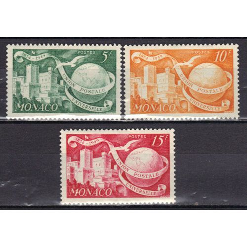 Monaco 1949 : 75è Anniversaire De L'u.P.U. : Palais Princier - Série Entière De 3 Timbres Neufs *