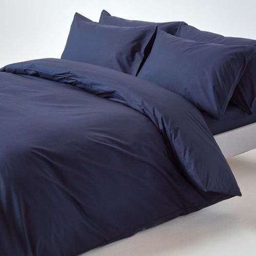 Housse De Couette Et Taies D'oreiller Unies Coton Égyptien 200 Fils Bleu Marine 230 X 220 Cm