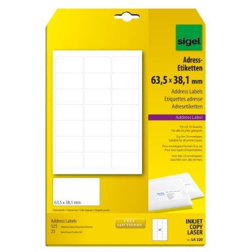 sigel ¿tiquettes adresse, 63,5 x 38,1 mm, blanches, petit