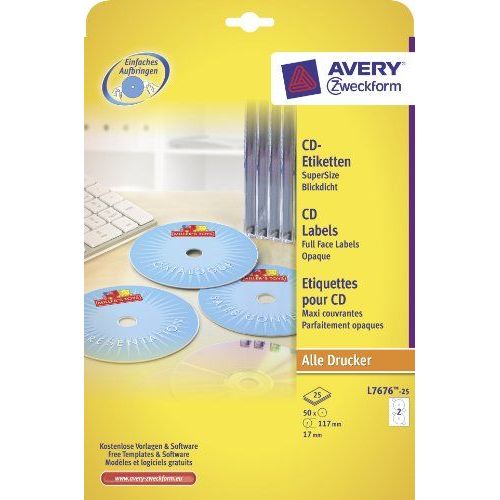 AVERY Zweckform ¿tiquettes CD/DVD SuperSize, blanches, mates
