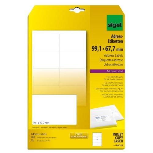 sigel ¿tiquettes adresse, 99,1 x 67,7 mm, blanches, petit