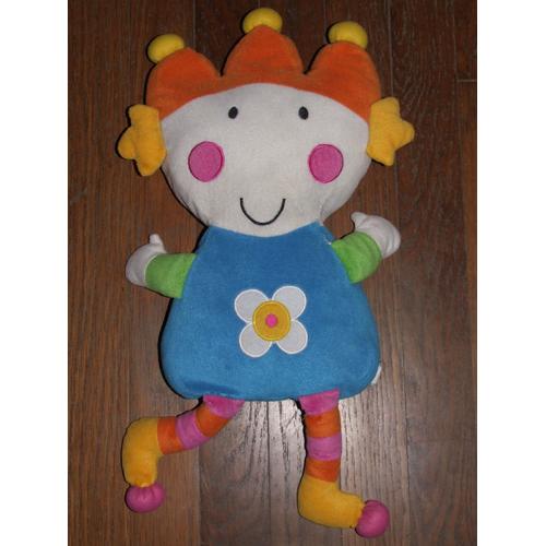 Poupée Doudou Lutin Fée Katherine Roumanoff Fleur Bleu Rose Orange Peluche De 50 Cm