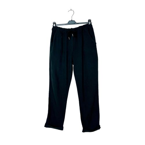 Pantalon D'ete En Toile Noir Femme Lucky Nana Paris Taille 40/42