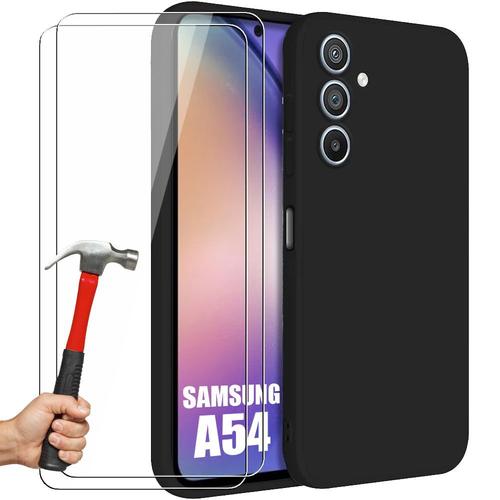 Coque Silicone Pour Samsung Galaxy A54 6.4" Noir + 2 Protections D'écran En Verre Trempé - E.F.Connection