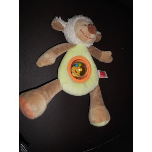 Joli Doudou Hochet Mouton Vert Et Marron"Influx"