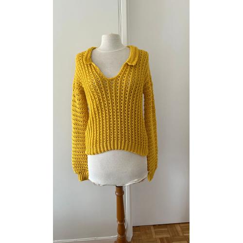 Pull Manches Ballon Fait Main Crochet Jaune Vintage / Yellow Crochet Handmade Balloon Sleeve Sweater