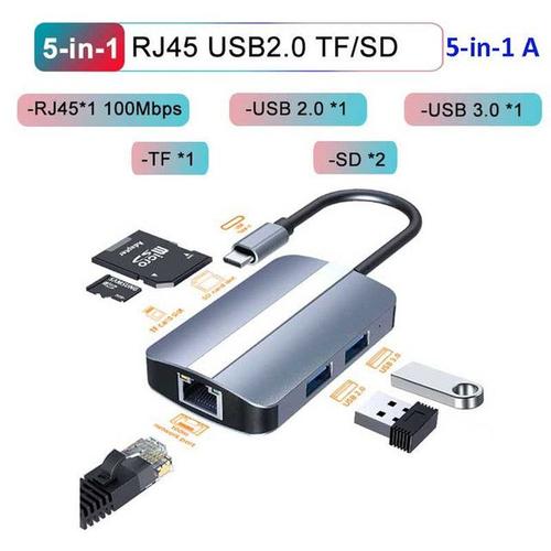 Station d'accueil Hub USB Type C 3.0 RJ45 VGA adaptateur Ethernet lecteur de carte SD TF accessoires pour ordinateur portable HDMI Ipad Macbook