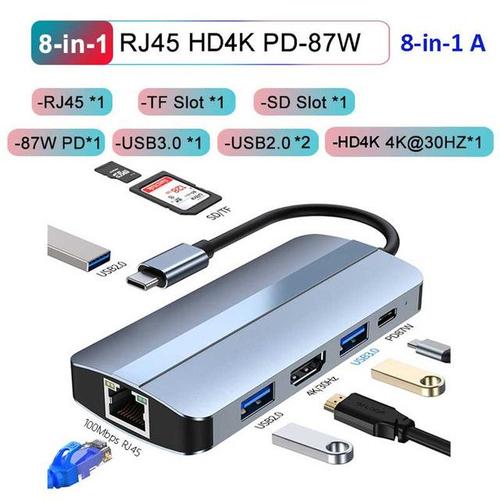 Station d'accueil Hub USB Type C 3.0 RJ45 VGA adaptateur Ethernet lecteur de carte SD TF accessoires pour ordinateur portable HDMI Ipad Macbook