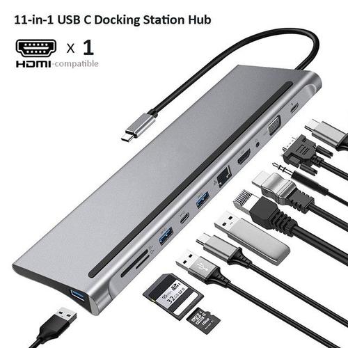 Station d'accueil Hub USB Type C 3.0 RJ45 VGA adaptateur Ethernet lecteur de carte SD TF accessoires pour ordinateur portable HDMI Ipad Macbook