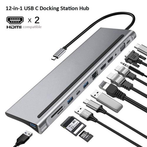 Station d'accueil Hub USB Type C 3.0 RJ45 VGA adaptateur Ethernet lecteur de carte SD TF accessoires pour ordinateur portable HDMI Ipad Macbook