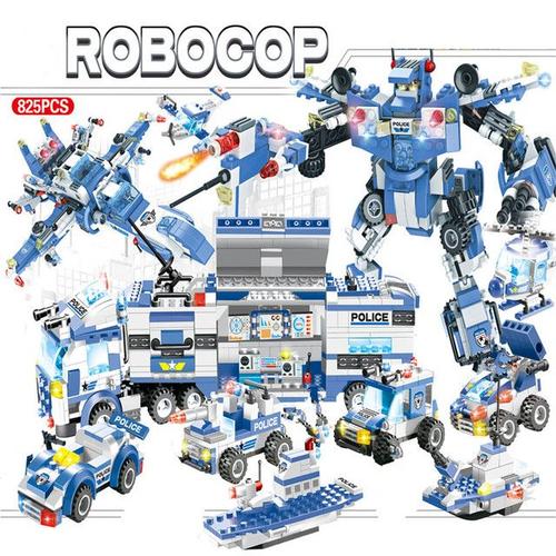 Jeu De Blocs De Construction Technique Pour Enfants 8 En 1 Véhicule De Police Police Swat Général Robot Voiture Briques De Commandement Jouets Créatifs