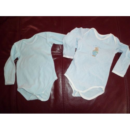 Lot De 2 Body Bleu Et Rayé Blanc/Bleu Taille 6 Mois