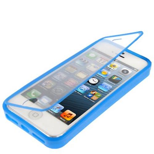 Iphone 5 Et 5s : Coque Housse De Protection Silicone Gel Bleu Avec Ouverture À L'avant Transparente