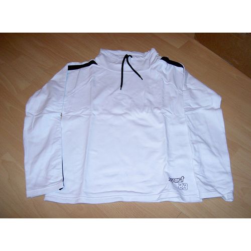 Sous-Pull Blanc Avec Liseret Noir Sur Manches Et Cordelette Sur Col Stéréo Girl Sport Taille 12 Ans