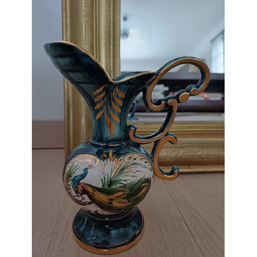 Vase aiguière signé H.Bequet en parfait état - Motif floral & paon