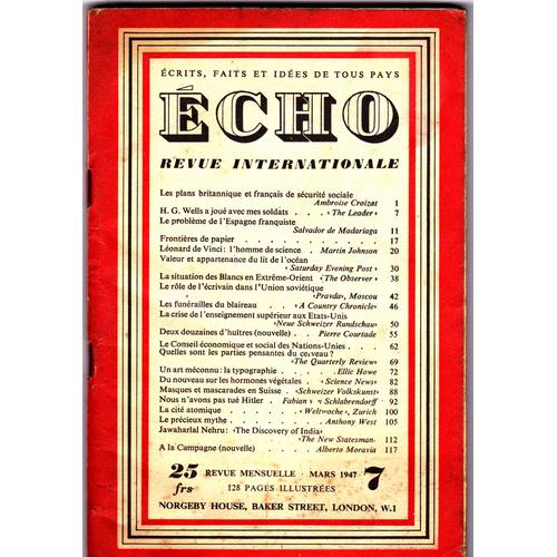 Echo Revue Internationale. Ecrits, Faits Et Idées De Tous Pays. N°1/2/3/4/5/6/7/8/9/10/11/12/13/14/15/16/18.