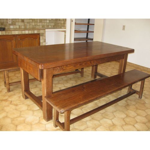 Ensemble Table De Ferme , Buffet Et 2 Bancs En Chene Massif