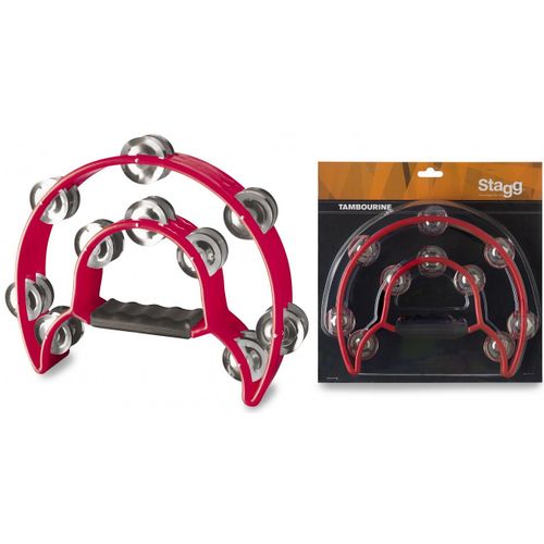 Tambourin Demi-Lune En Plastique Avec 20 Cymbalettes Rouge