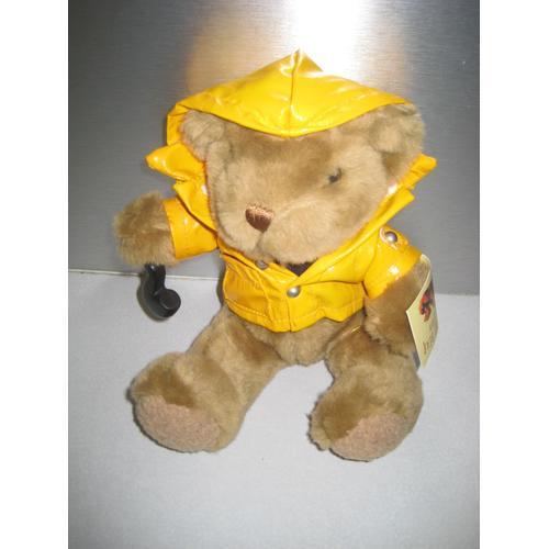 Peluche Ours Pêcheur Imperméable Jaune Pull Noire Et Sa Pipe The Teddy Bear Collection 21 Cm