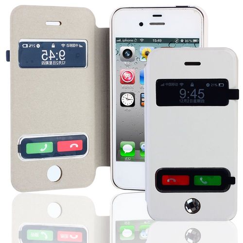 Etui Livre En Similicuir Blanc Avec Ouverture Sur Rabat Avant Pour Iphone 4 / 4s